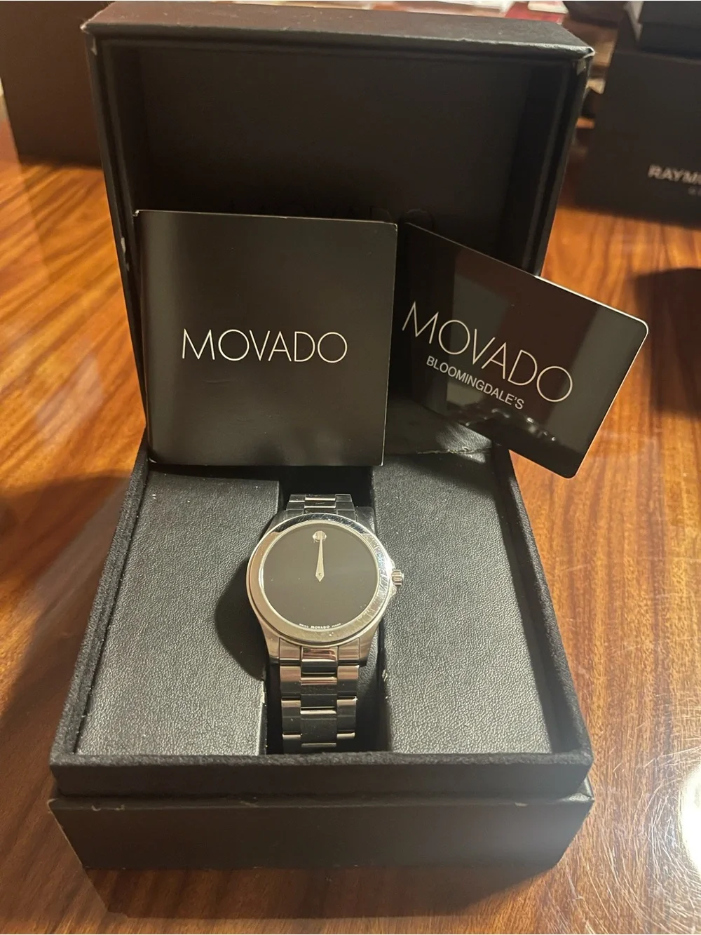 Movado Silver-Tone Bracelet Watch with Black Dial